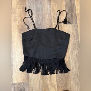 Bailey 44 Black Fringe Camisole Top